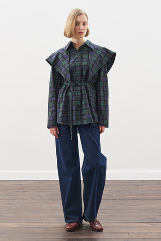 Oversized Shirt With Triangle Scarf Navy Checkered