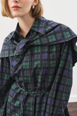 Oversized Shirt With Triangle Scarf Navy Checkered