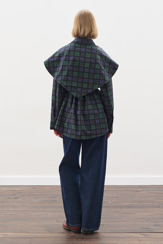 Oversized Shirt With Triangle Scarf Navy Checkered