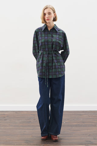 Oversized Shirt With Triangle Scarf Navy Checkered