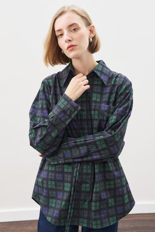 Oversized Shirt With Triangle Scarf Navy Checkered