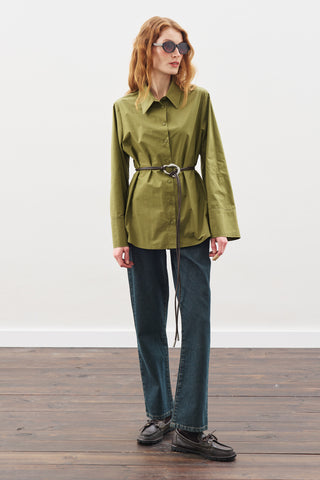 Wide Buckle Cord Belt Brown