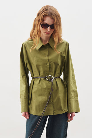 Wide Buckle Cord Belt Brown