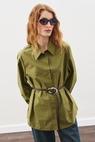 Wide Buckle Cord Belt Brown