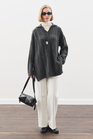 Cable-Knit Sweater With Collar Anthracıte