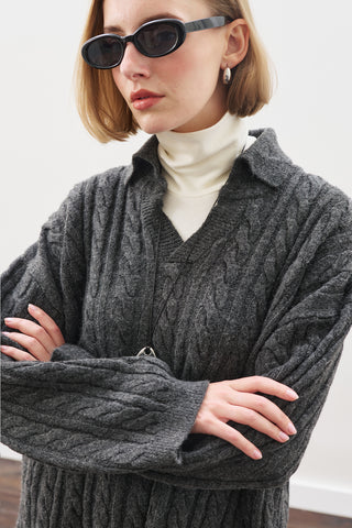 Cable-Knit Sweater With Collar Anthracıte