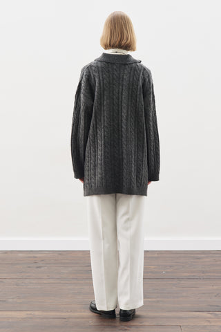 Cable-Knit Sweater With Collar Anthracıte