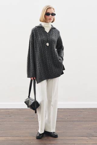 Cable-Knit Sweater With Collar Anthracıte