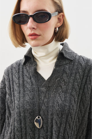 Cable-Knit Sweater With Collar Anthracıte