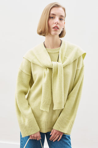 Wide-Collar Knit Scarf Lıme