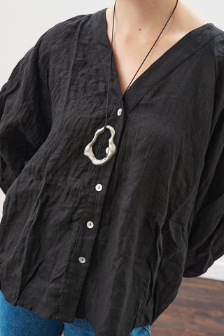 Linen Crush Buttoned Blouse Black