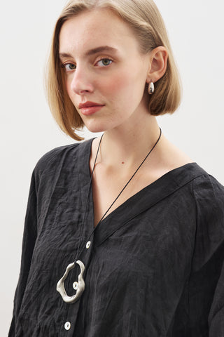 Linen Crush Buttoned Blouse Black