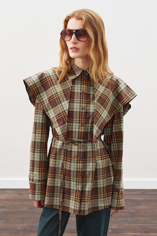 Oversized Shirt With Triangle Scarf Green Checkered