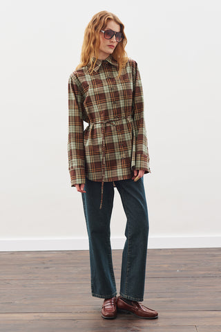 Oversized Shirt With Triangle Scarf Green Checkered