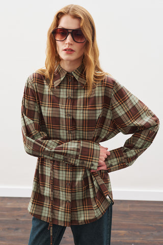 Oversized Shirt With Triangle Scarf Green Checkered
