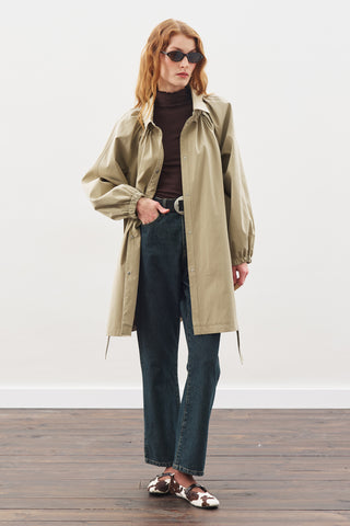 Oversized Belted Midi Trench Coat Khakı