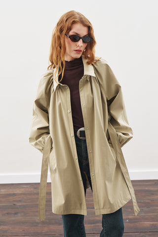 Oversized Belted Midi Trench Coat Khakı