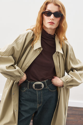 Oversized Belted Midi Trench Coat Khakı