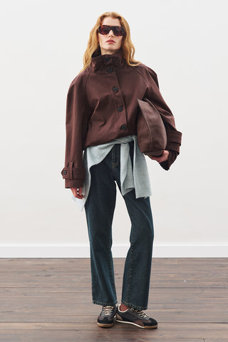 Trench-Style Bomber Jacket Brown
