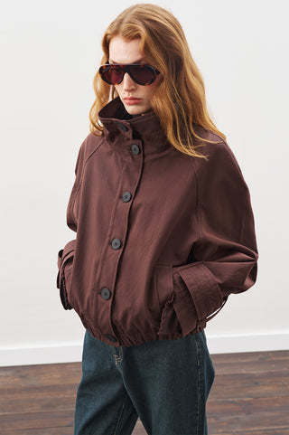 Trench-Style Bomber Jacket Brown