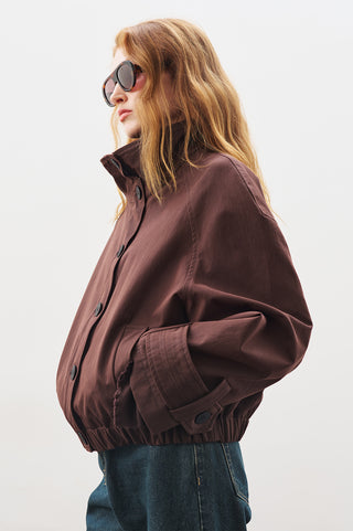 Trench-Style Bomber Jacket Brown
