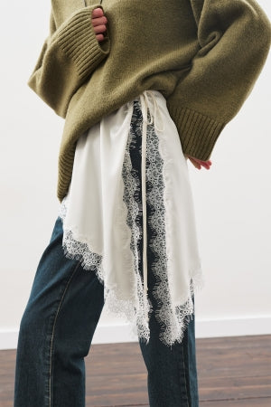 Lace Trim Waist Belt Ecru