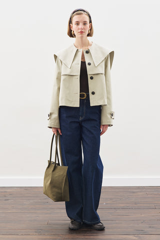 Wide-Collar Gabardine Jacket Soft Green