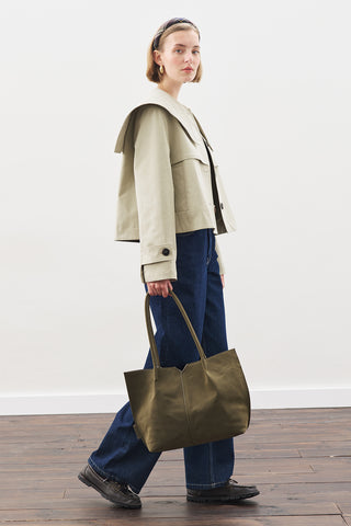 Wide-Collar Gabardine Jacket Soft Green
