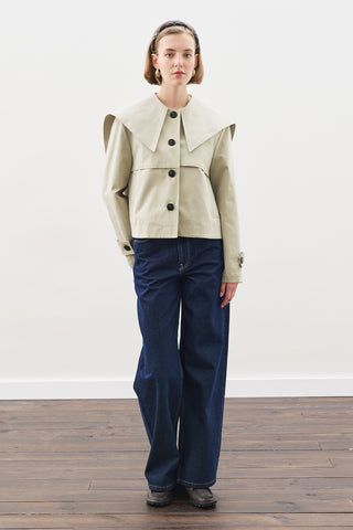 Wide-Collar Gabardine Jacket Soft Green
