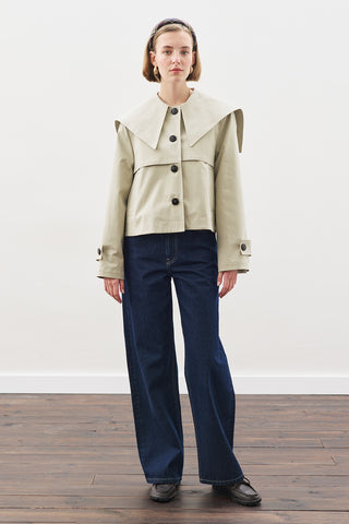 Wide-Collar Gabardine Jacket Soft Green