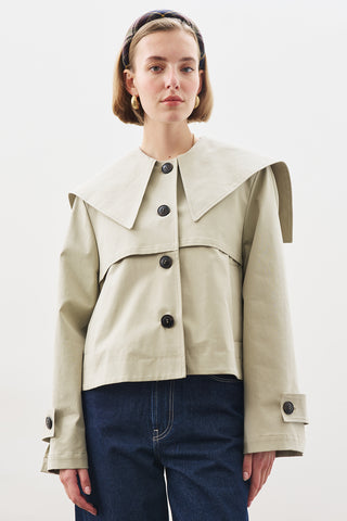 Wide-Collar Gabardine Jacket Soft Green