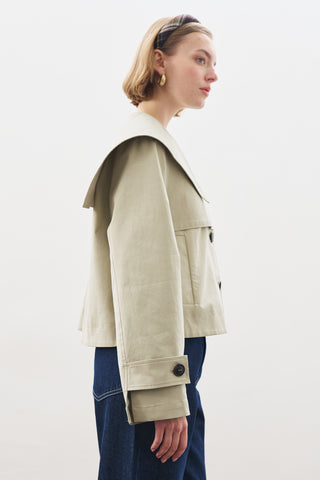 Wide-Collar Gabardine Jacket Soft Green