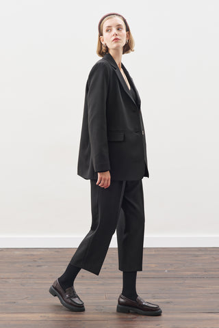 Belted Single-Button Blazer Black