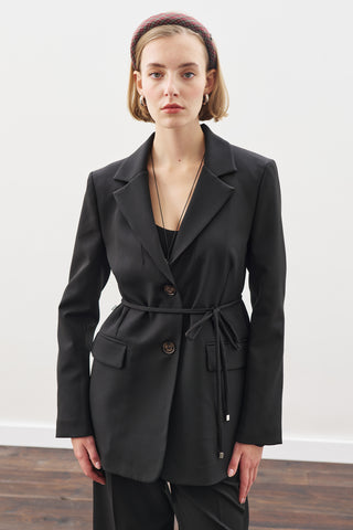 Belted Single-Button Blazer Black