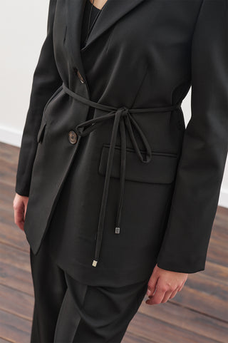 Belted Single-Button Blazer Black