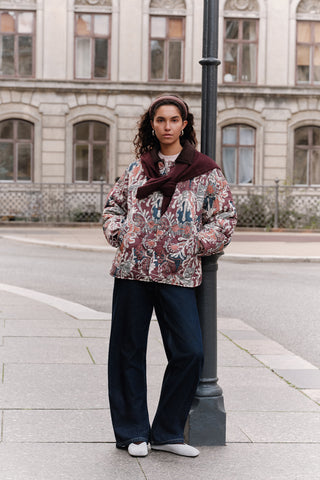 Quilted Pattern Jacket Burgundy