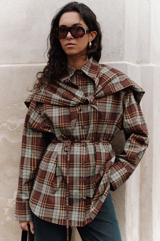 Oversized Shirt With Triangle Scarf Green Checkered