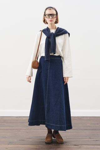 Wide-Collar Knit Scarf Navy Blue