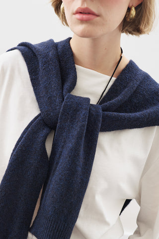 Wide-Collar Knit Scarf Navy Blue