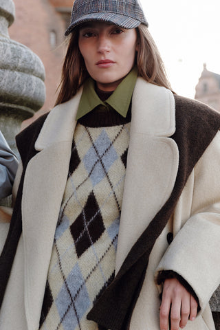 Argyle Pattern Knit Sweater Beige