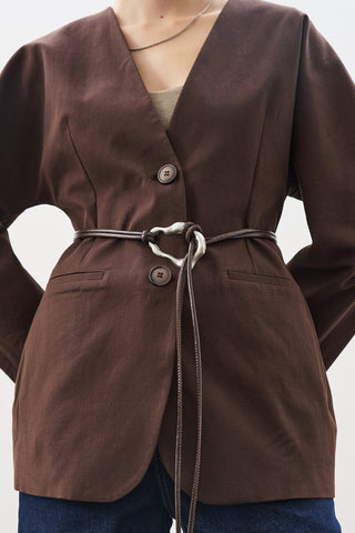 Wide Buckle Cord Belt Brown