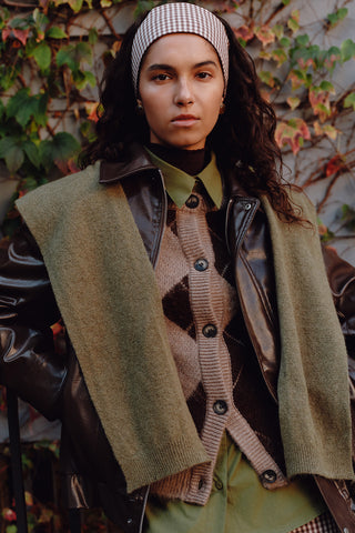 Argyle Pattern Cardigan Brown