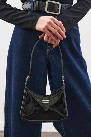 Patent Buckle Shoulder Bag Black