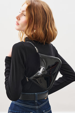 Patent Buckle Shoulder Bag Black