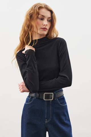 Woven-Detail Buckle Belt Black