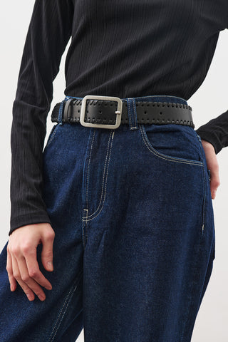 Woven-Detail Buckle Belt Black