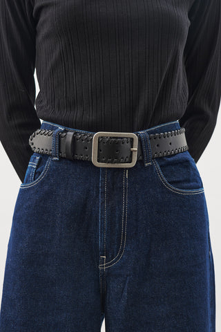 Woven-Detail Buckle Belt Black