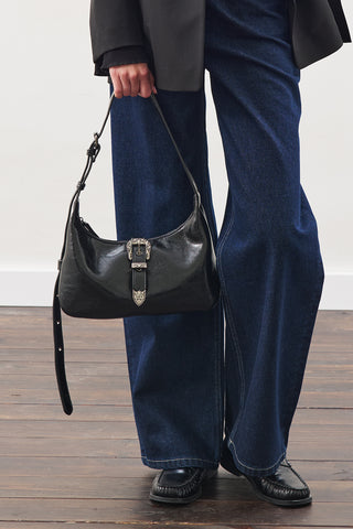 Chunky Buckle Shoulder Bag Black