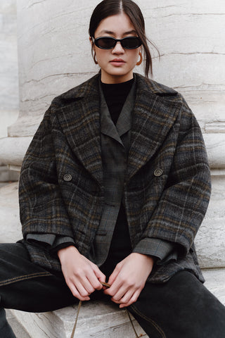 Checked Wool Coat Anthracite