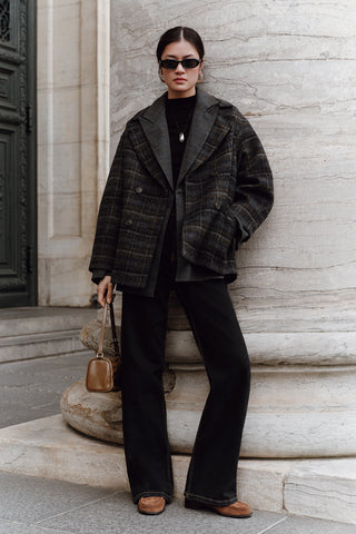 Checked Wool Coat Anthracite